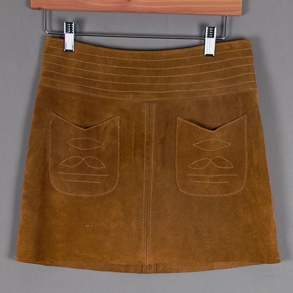 Free People Dresses & Skirts - Free People Modern Love Suede Mini Skirt Tan Brown Boho Western Size 4